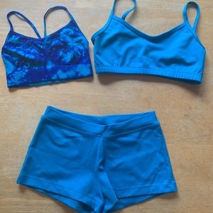 Capezio Teal and Dark blue booty short and bra top